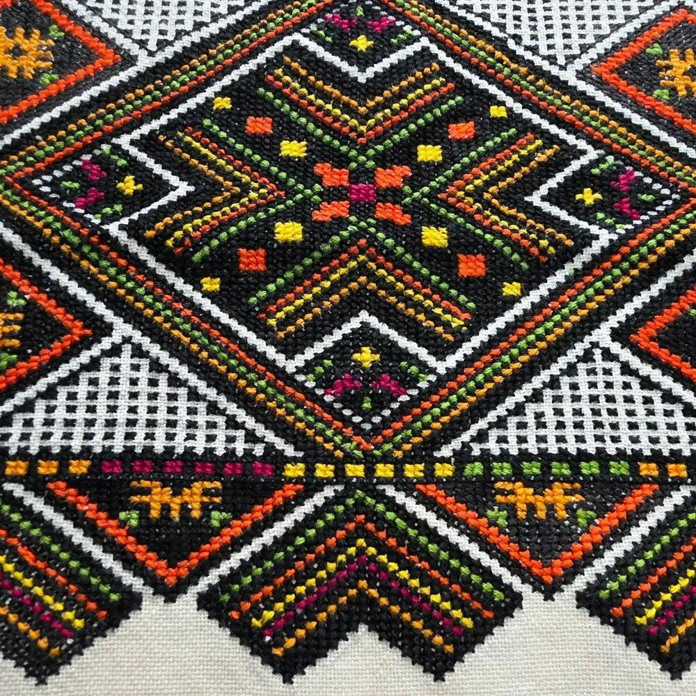 Handwoven Ukrainian Rushnyk Tapestry Embroidered Cotton Wedding Geometric Fringe